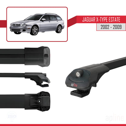 Compatible avec Jaguar X-Type Estate 2002-2009 ACE-1 Barres de Toit Railing Porte-Bagages de Voiture Noir Aluminium 3 Barres
