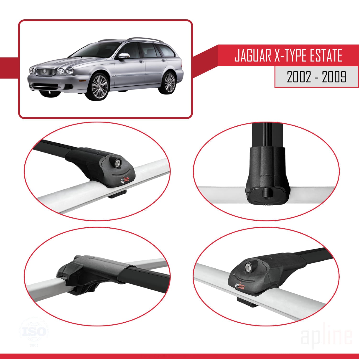 Compatible avec Jaguar X-Type Estate 2002-2009 ACE-1 Barres de Toit Railing Porte-Bagages de Voiture Noir Aluminium 2 Barres
