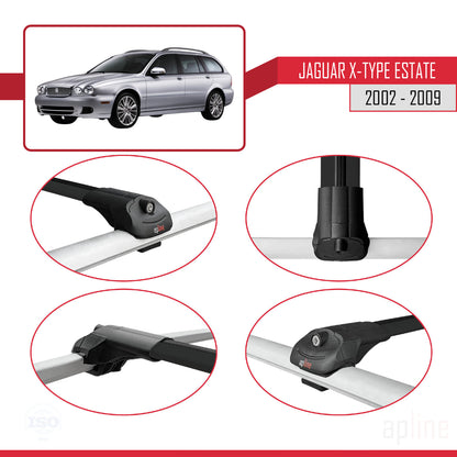 Compatible avec Jaguar X-Type Estate 2002-2009 ACE-1 Barres de Toit Railing Porte-Bagages de Voiture Noir Aluminium 2 Barres