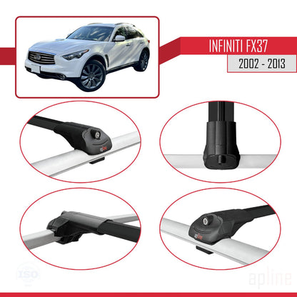 Compatible avec Infiniti FX37 2002-2013 ACE-1 Barres de Toit Railing Porte-Bagages de Voiture Noir Aluminium 2 Barres