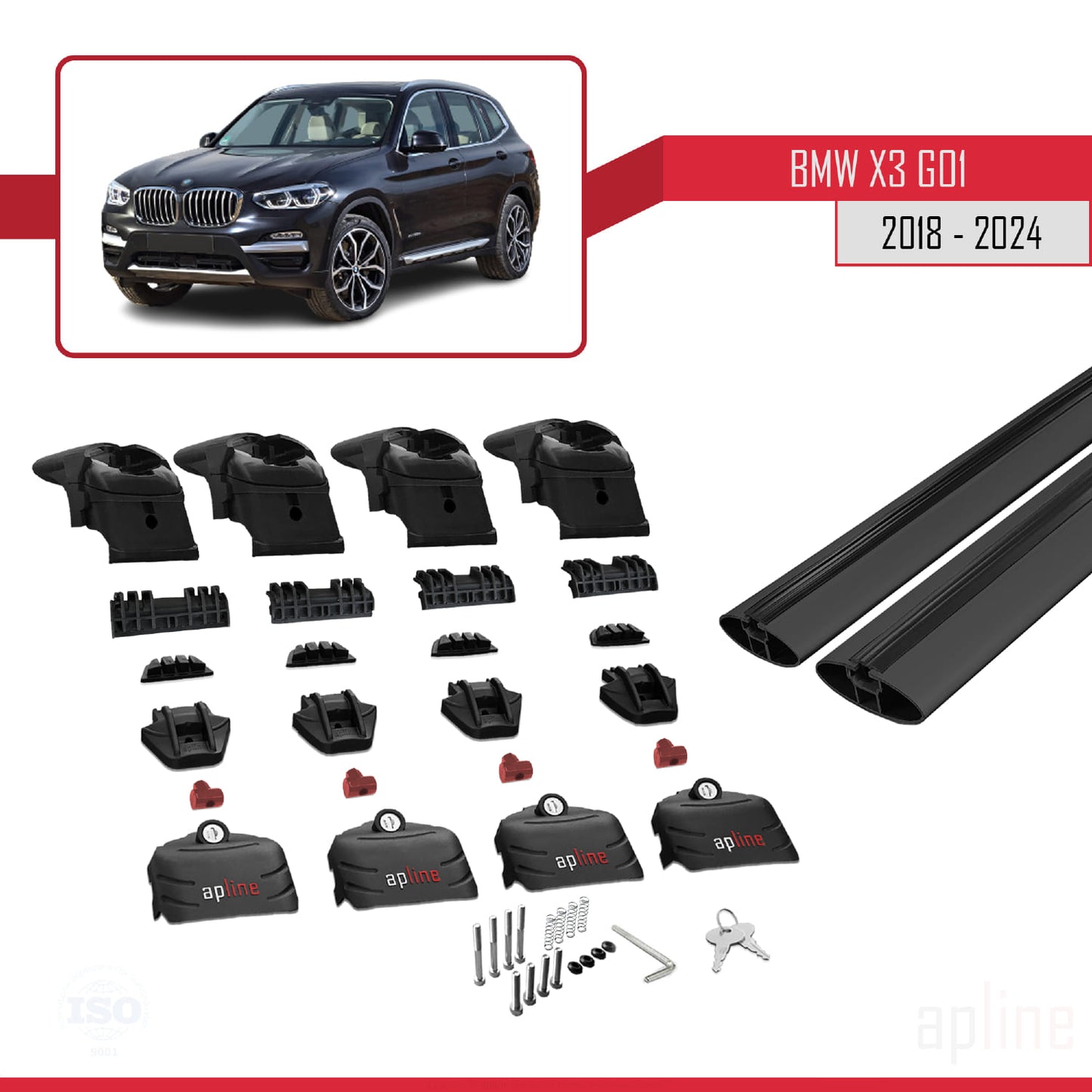 Compatibile con BMW X3 (G01) 2018-2024 ACE-2 Barre portatutto per auto Portapacchi in alluminio nero 2 barre