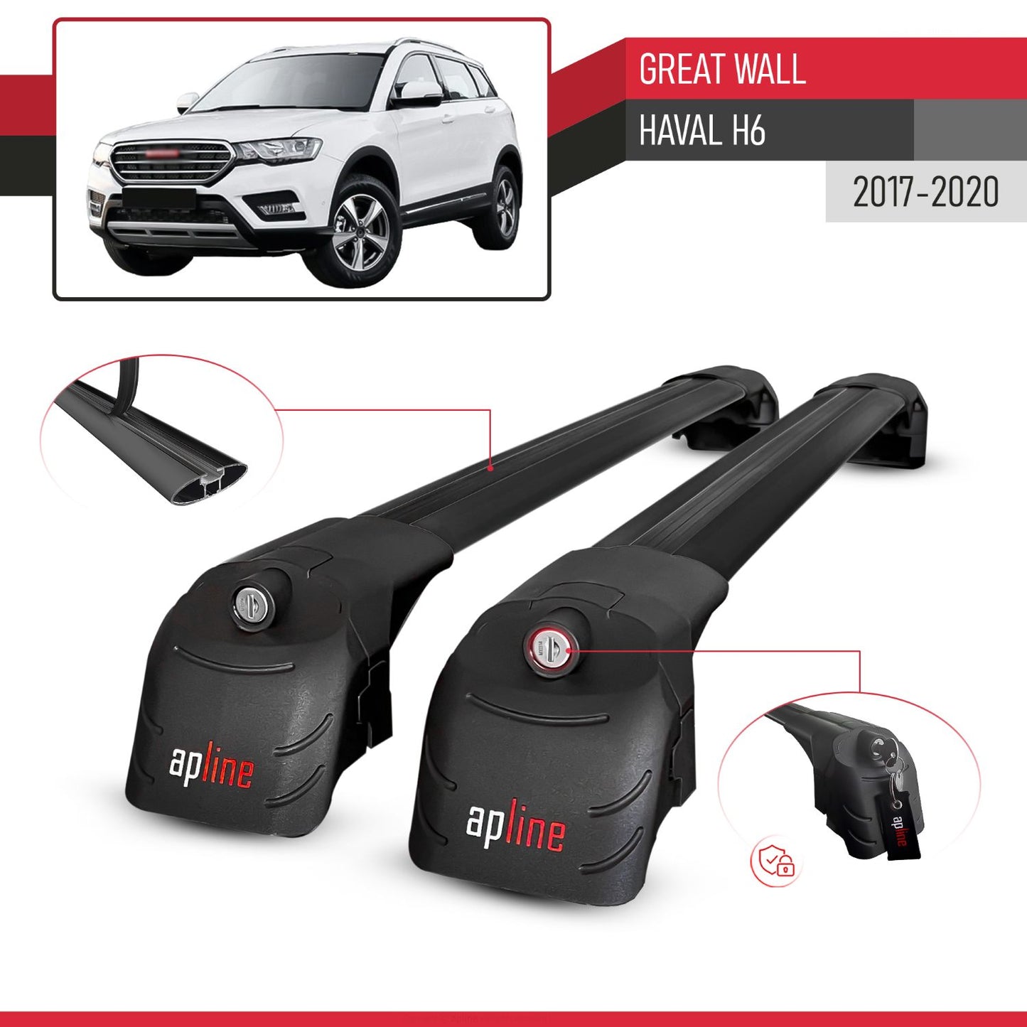 Compatible avec Great Wall Haval H6 Pre-Facelift 2017-2020 ACE-2 modèle Barres de Toit Railing Porte-Bagages de Voiture Noir Aluminium Barres