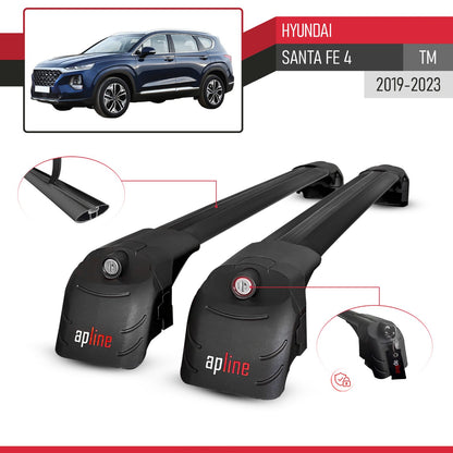 Compatible avec Hyundai Santa Fe 4 (TM) 2019-2023 ACE-2 modèle Barres de Toit Railing Porte-Bagages de Voiture Noir Aluminium Barres