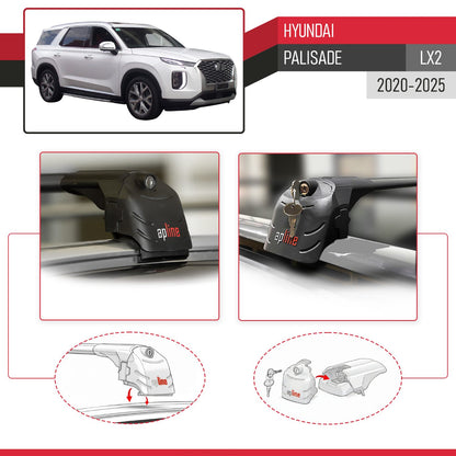 Compatible avec Hyundai Palisade (LX2) 2020-2025 ACE-2 modèle Barres de Toit Railing Porte-Bagages de Voiture Noir Aluminium Barres