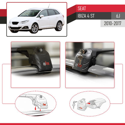 Compatible avec Seat Ibiza 4 (6J) ST 2010-2017 ACE-2 modèle Barres de Toit Railing Porte-Bagages de Voiture Noir Aluminium Barres