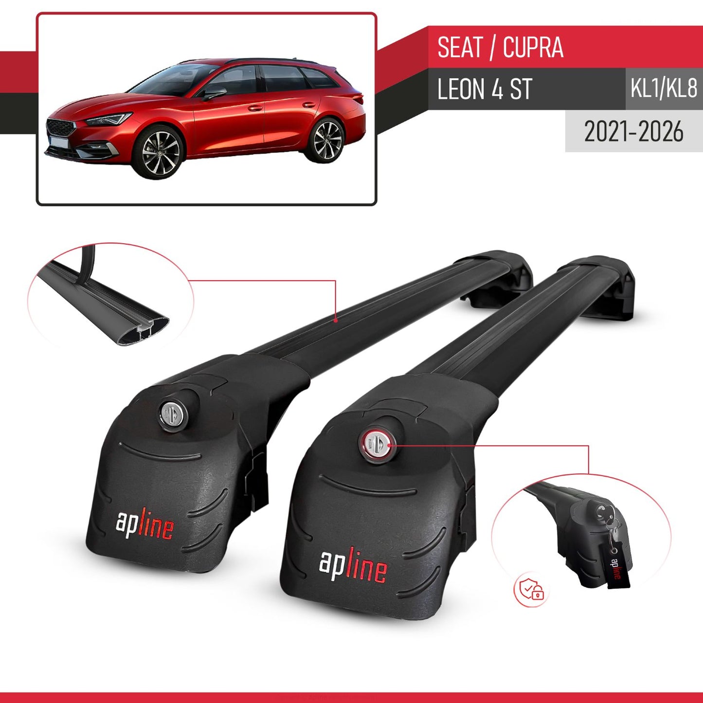 Compatible avec Seat/Cupra Leon 4 ST (KL1/KL8) 2021-2026 ACE-2 modèle Barres de Toit Railing Porte-Bagages de Voiture Noir Aluminium Barres
