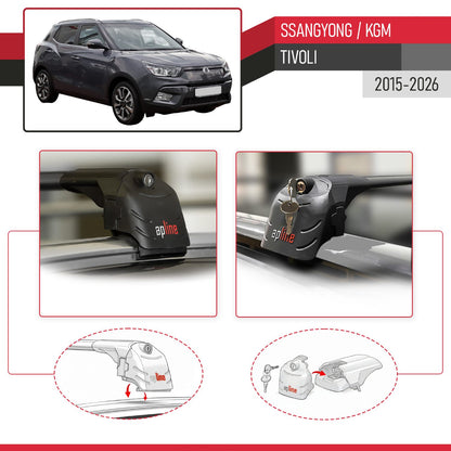 Compatible avec Ssangyong/KGM Tivoli 2015-2026 ACE-2 modèle Barres de Toit Railing Porte-Bagages de Voiture Noir Aluminium Barres