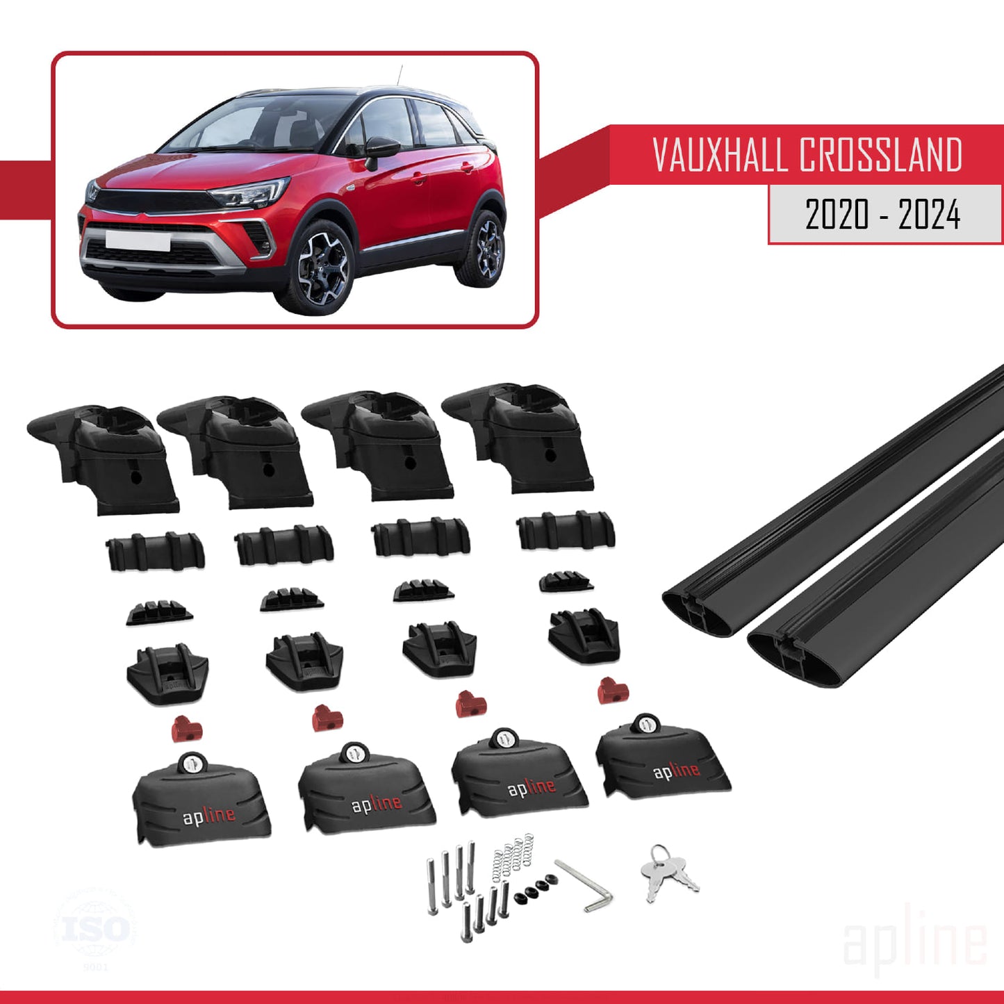Compatible avec Vauxhall Crossland 2020-2024 ACE-2 Barres de Toit Railing Porte-Bagages de Voiture Noir Aluminium 2 Barres