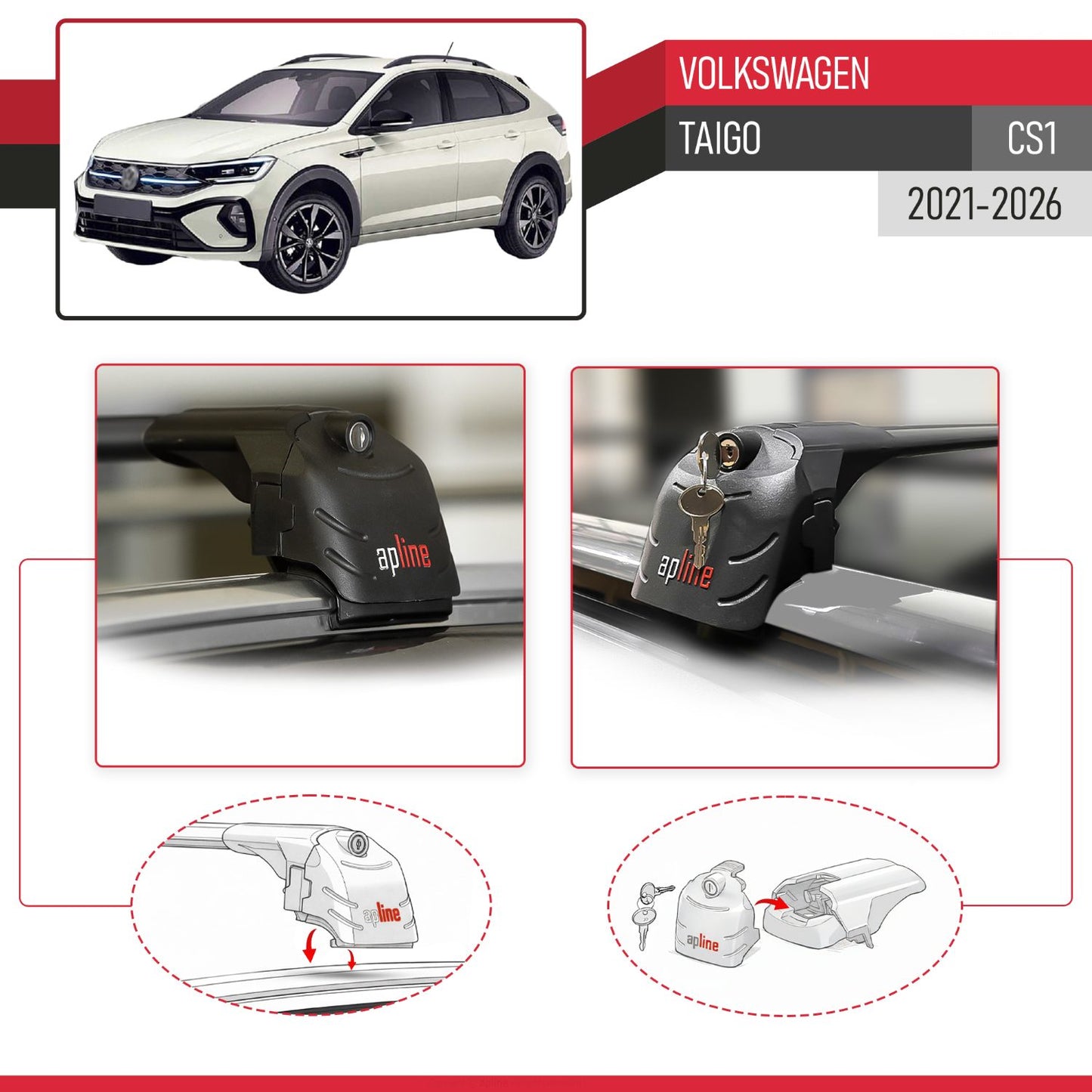 Compatible avec Volkswagen Taigo (CS1) 2021-2026 ACE-2 modèle Barres de Toit Railing Porte-Bagages de Voiture Noir Aluminium Barres