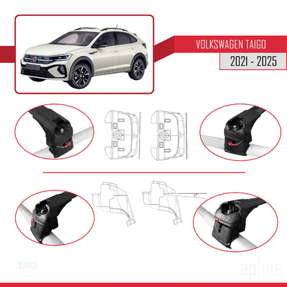 Compatible avec Volkswagen Taigo (CS1) 2021-2025 ACE-2 Barres de Toit Railing Porte-Bagages de Voiture Noir Aluminium 2 Barres