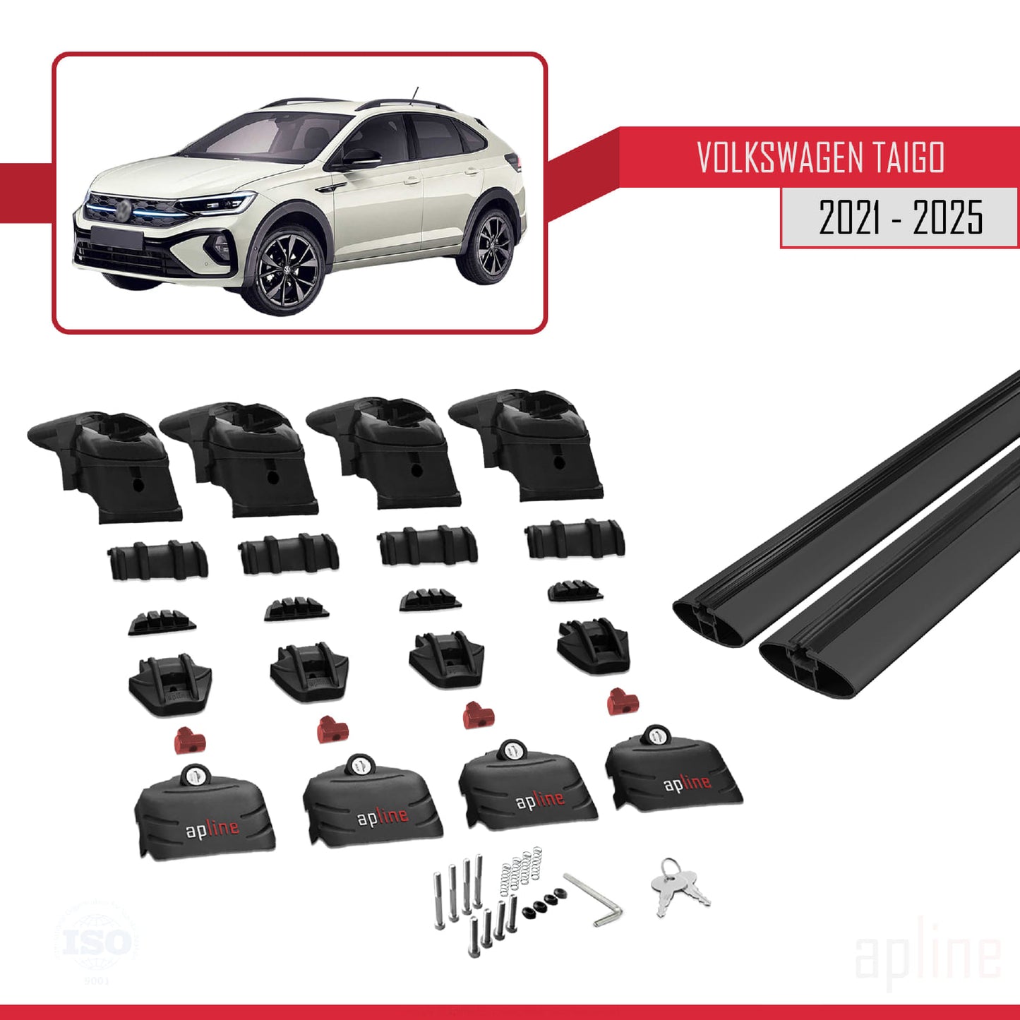 Compatible avec Volkswagen Taigo (CS1) 2021-2025 ACE-2 Barres de Toit Railing Porte-Bagages de Voiture Noir Aluminium 2 Barres