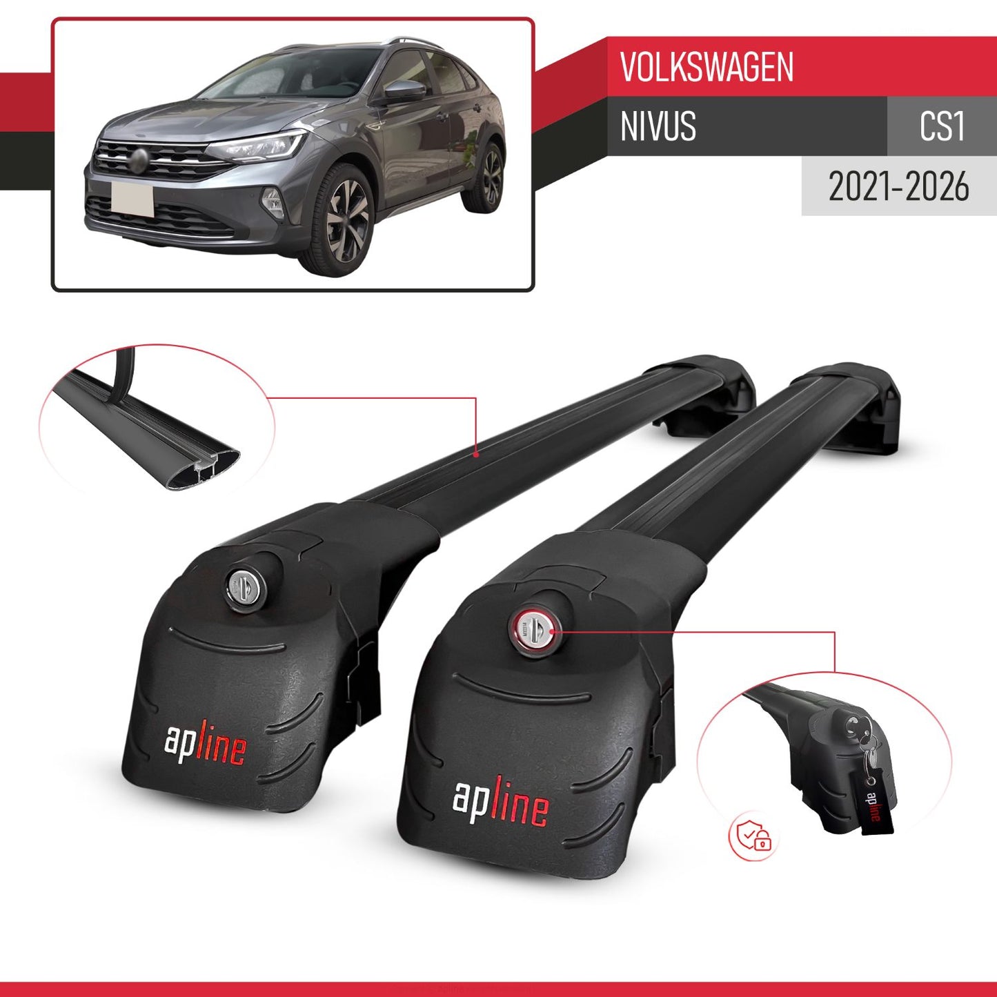 Compatible avec Volkswagen Nivus (CS1) 2021-2026 ACE-2 modèle Barres de Toit Railing Porte-Bagages de Voiture Noir Aluminium Barres