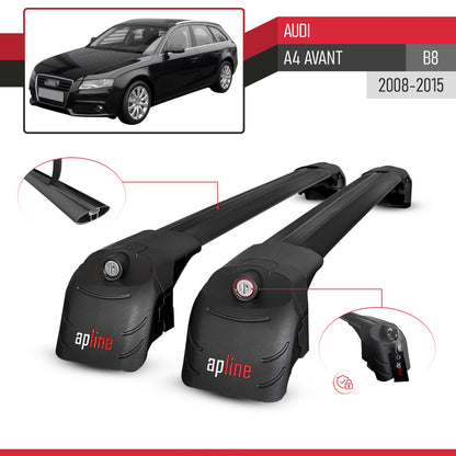 Compatible avec Audi A4 (B8) Avant 2008-2015 ACE-2 modèle Barres de Toit Railing Porte-Bagages de Voiture Noir Aluminium Barres