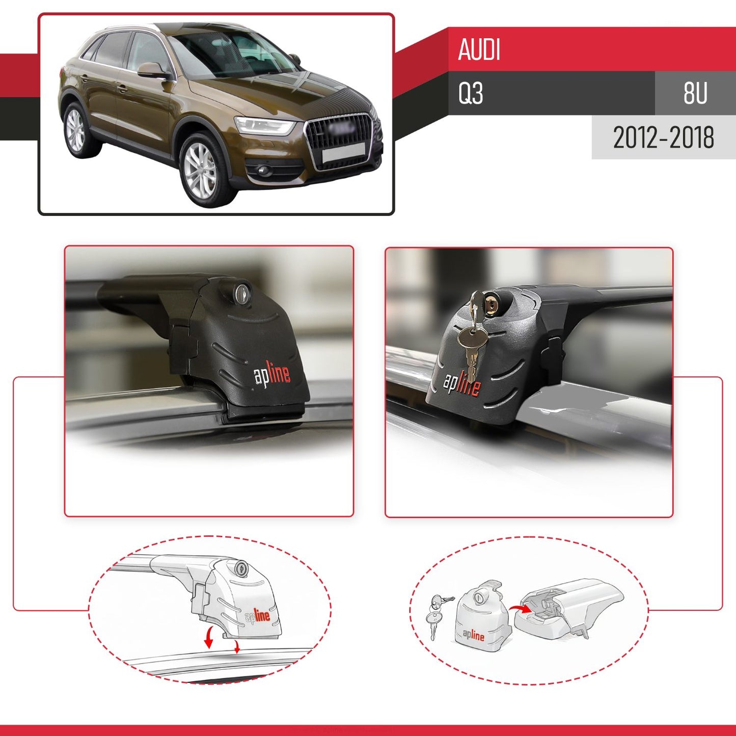 Compatible avec Audi Q3 (8U) 2012-2018 ACE-2 modèle Barres de Toit Railing Porte-Bagages de Voiture Noir Aluminium Barres