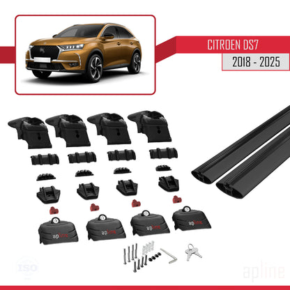 Compatible avec Citroen/DS 7 Crossback 2018-2025 ACE-2 Barres de Toit Railing Porte-Bagages de Voiture Noir Aluminium 2 Barres