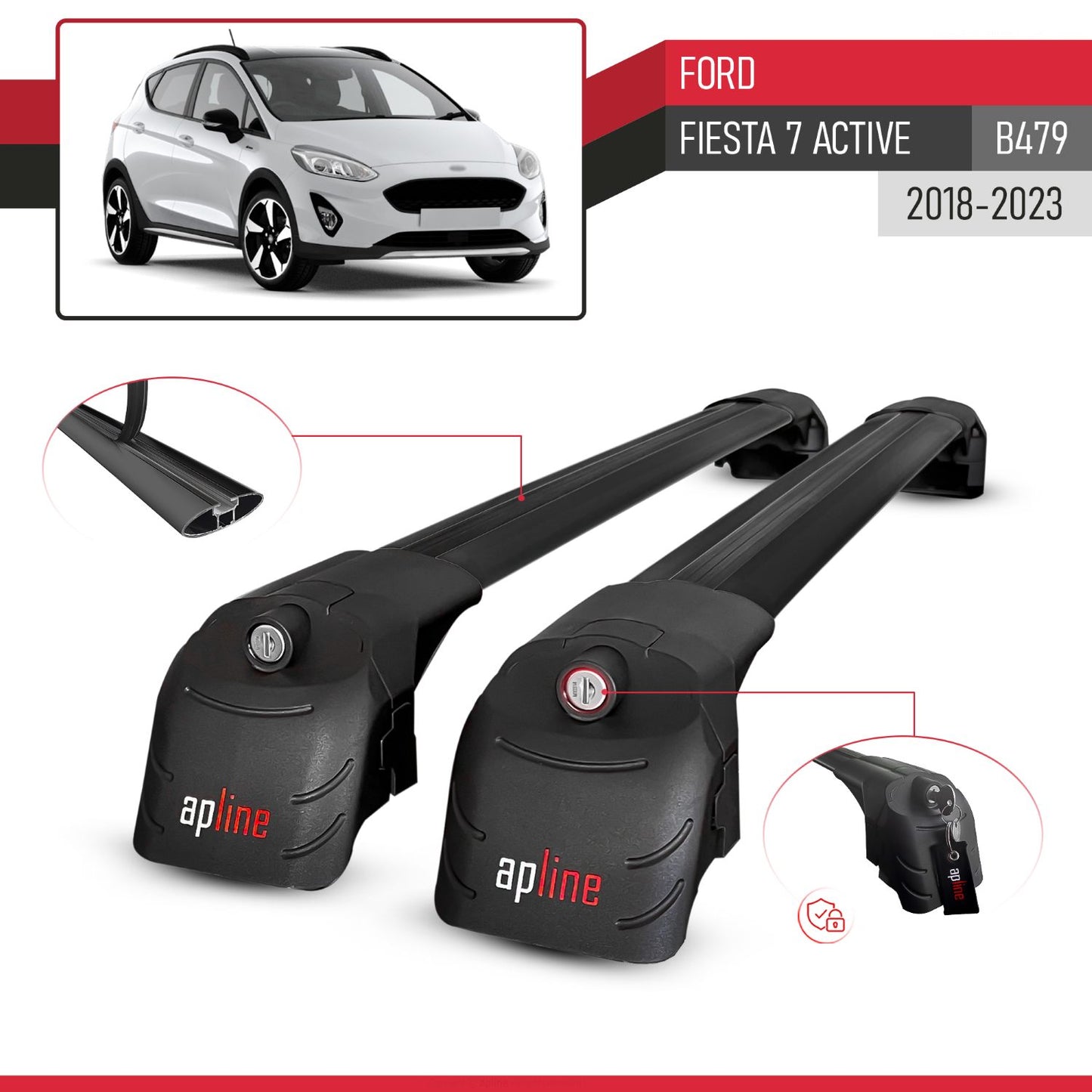 Compatible avec Ford Fiesta 7 Active (B479) 2018-2023 ACE-2 modèle Barres de Toit Railing Porte-Bagages de Voiture Noir Aluminium Barres