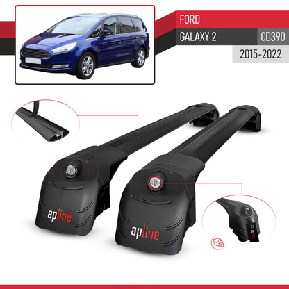 Compatible with Ford Galaxy 2 (CD390) 2015-2022 ACE-2 Car Roof Rack Cross Bar Black Aluminium 2 Bars