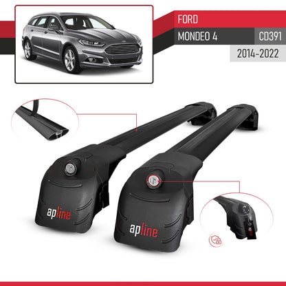 Compatible avec Ford Mondeo 4 (CD391) 2014-2022 ACE-2 modèle Barres de Toit Railing Porte-Bagages de Voiture Noir Aluminium Barres