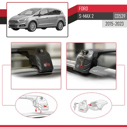 Compatible avec Ford S-Max 2 (CD539) 2015-2023 ACE-2 modèle Barres de Toit Railing Porte-Bagages de Voiture Noir Aluminium Barres