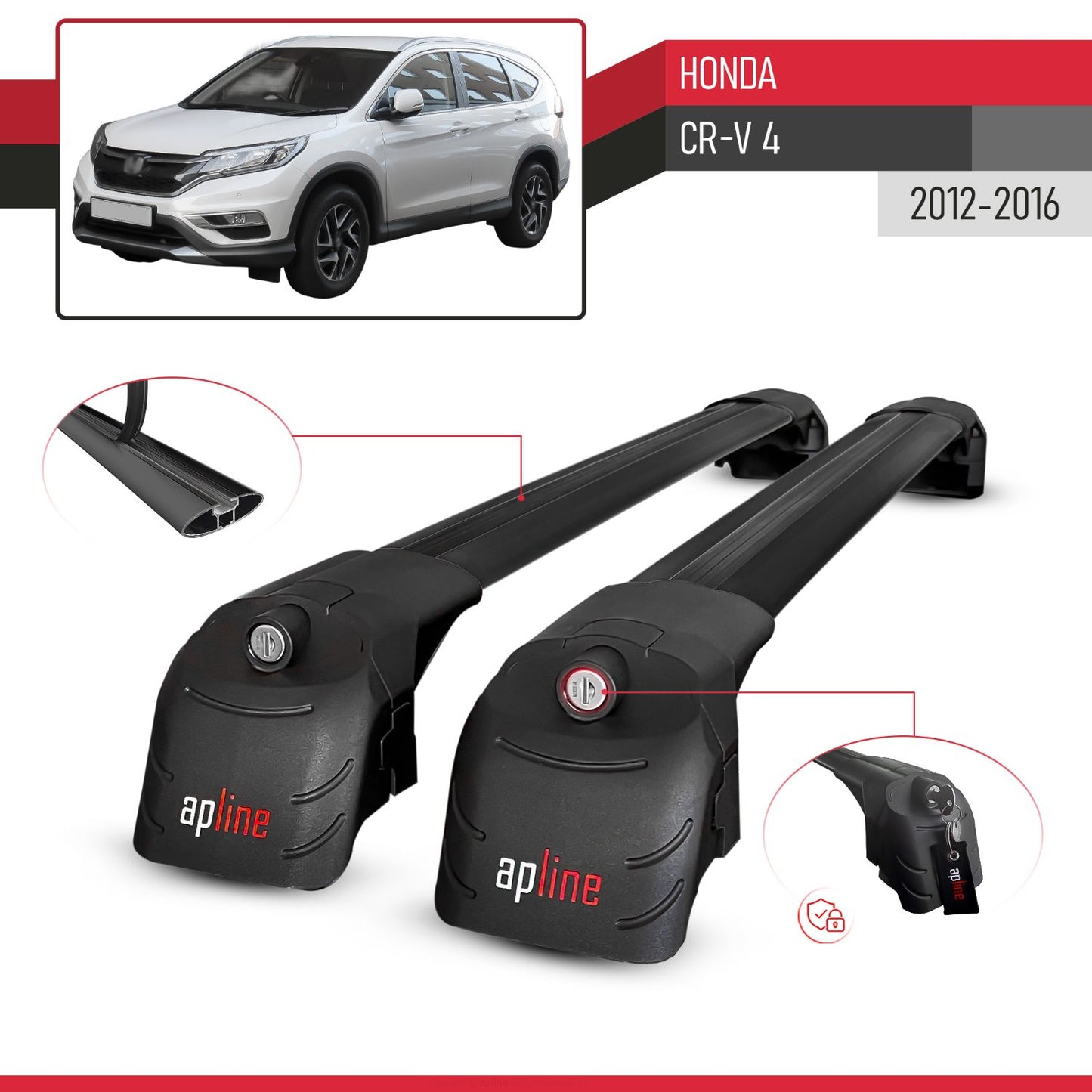 Compatible with Honda CR-V 4 2012-2016 ACE-2 Car Roof Rack Cross Bar Black Aluminium 2 Bars