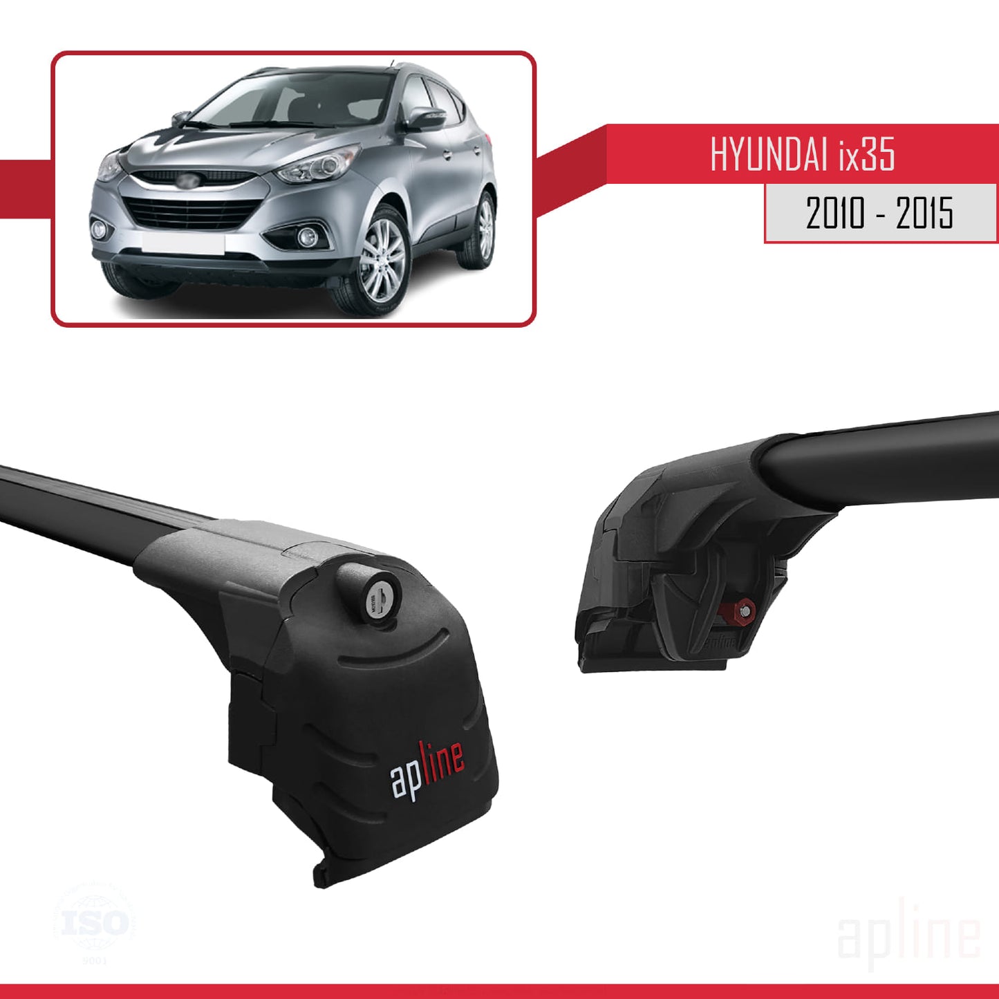 Compatible avec Hyundai ix35 2 (LM) 2010-2015 ACE-2 Barres de Toit Railing Porte-Bagages de Voiture Noir Aluminium 2 Barres