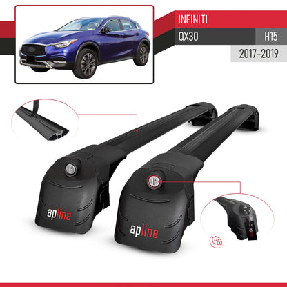 Compatible with Infiniti QX30 (H15) 2017-2019 ACE-2 Car Roof Rack Cross Bar Black Aluminium 2 Bars