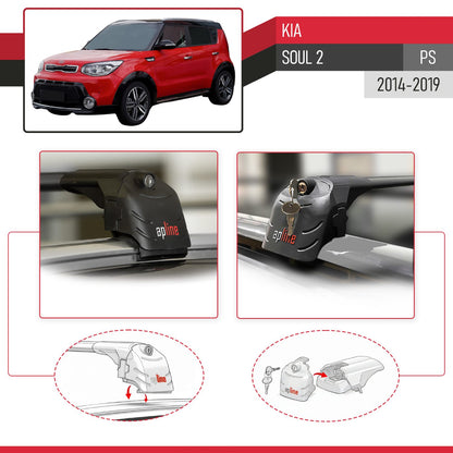 Compatible avec Kia Soul 2 (PS) 2014-2019 ACE-2 modèle Barres de Toit Railing Porte-Bagages de Voiture Noir Aluminium Barres