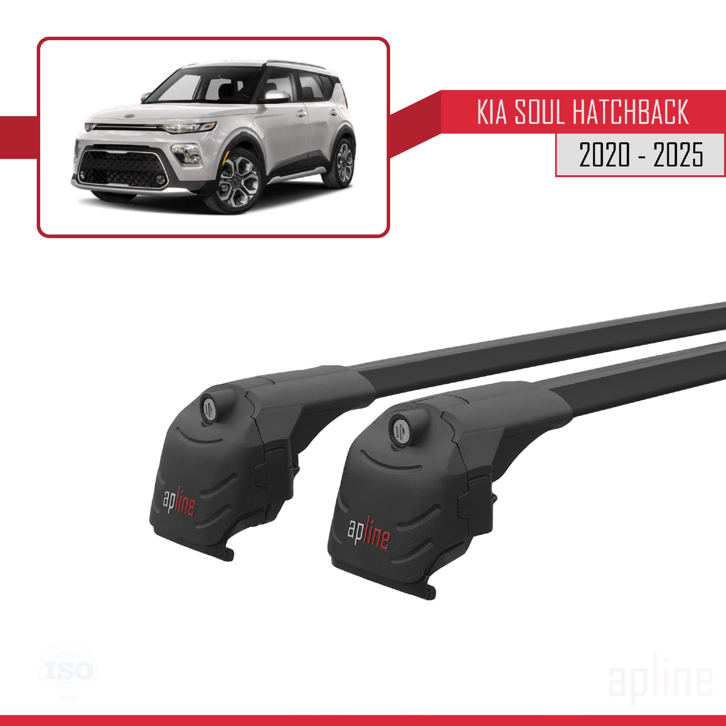 Compatible avec Kia Soul 3 (SK3) 2020-2025 ACE-2 Barres de Toit Railing Porte-Bagages de Voiture Noir Aluminium 2 Barres
