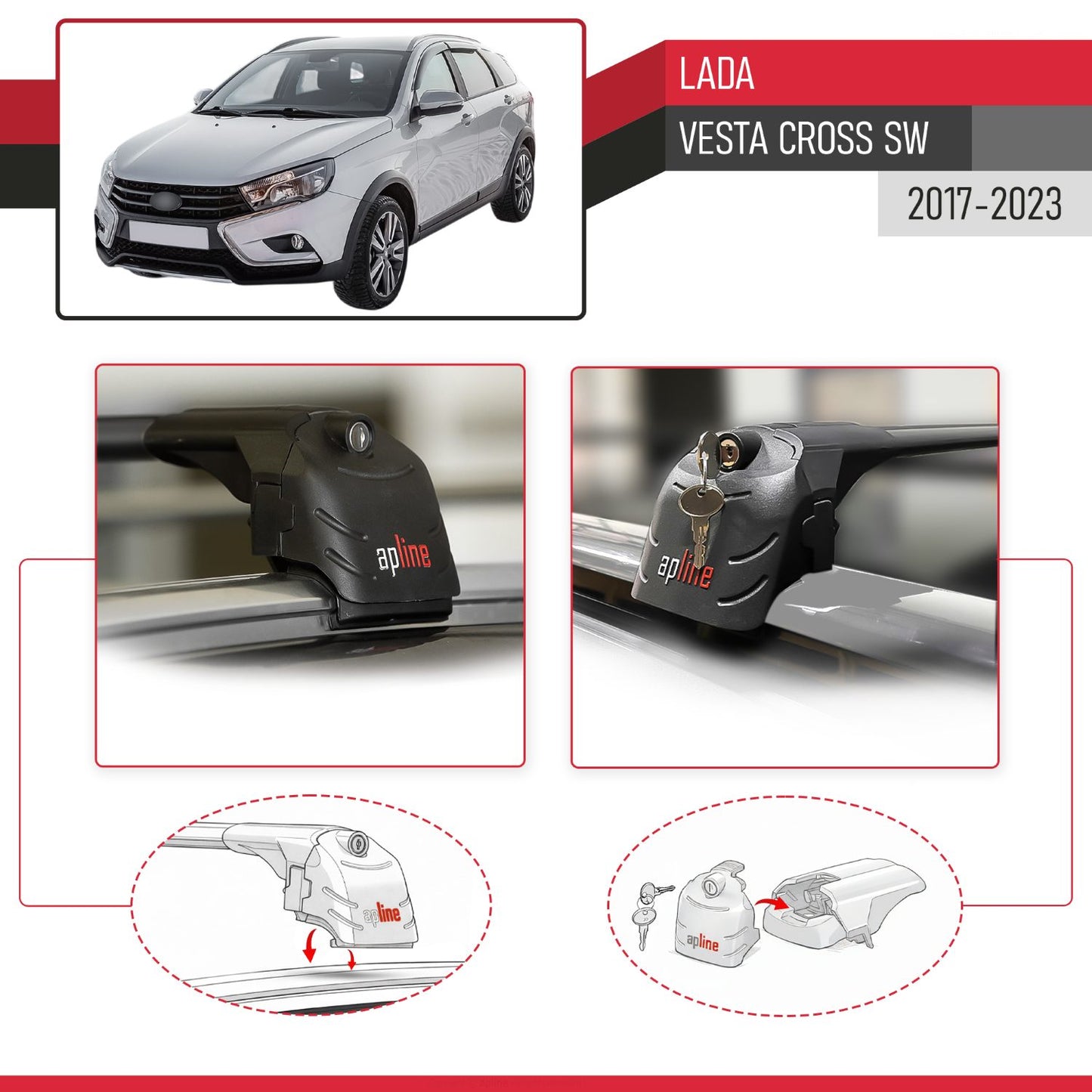 Compatible avec Lada Vesta Cross SW 2017-2023 ACE-2 modèle Barres de Toit Railing Porte-Bagages de Voiture Noir Aluminium Barres