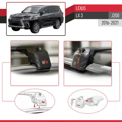 Compatible avec Lexus LX 3 (J200) 2016-2021 ACE-2 modèle Barres de Toit Railing Porte-Bagages de Voiture Noir Aluminium Barres