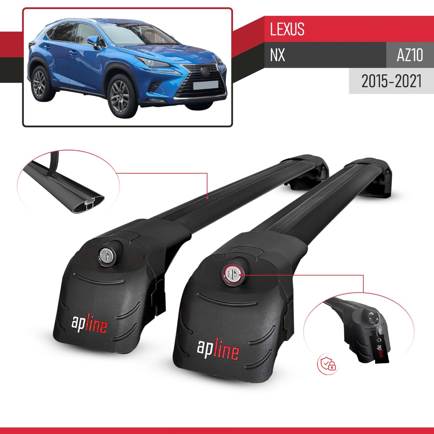 Compatible avec Lexus NX (AZ10) 2015-2021 ACE-2 modèle Barres de Toit Railing Porte-Bagages de Voiture Noir Aluminium Barres