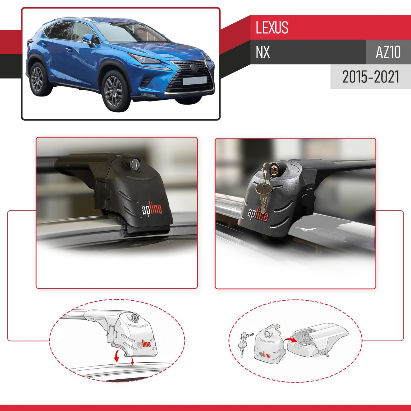 Compatible avec Lexus NX (AZ10) 2015-2021 ACE-2 modèle Barres de Toit Railing Porte-Bagages de Voiture Noir Aluminium Barres