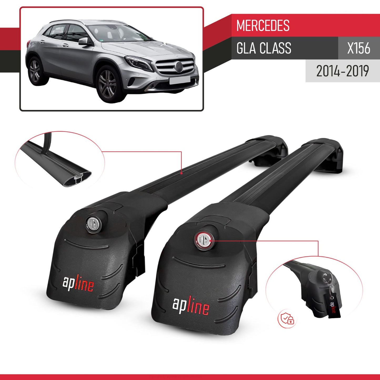 Compatible avec Mercedes GLA Class (X156) 2014-2019 ACE-2 modèle Barres de Toit Railing Porte-Bagages de Voiture Noir Aluminium Barres