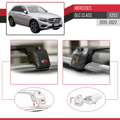 Compatible avec Mercedes GLC Class (X253) 2015-2022 (No-Sunroof) ACE-2 modèle Barres de Toit Railing Porte-Bagages de Voiture Noir Aluminium Barres