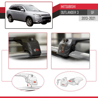 Compatible with Mitsubishi Outlander 3 2013-2018 ACE-2 Car Roof Rack Cross Bar Black Aluminium 2 Bars