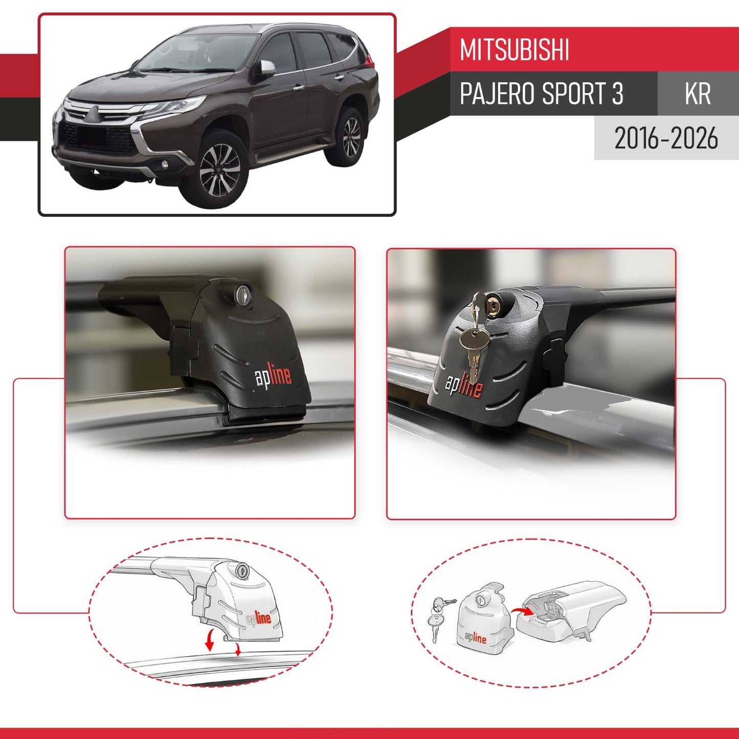 Compatible with Mitsubishi Pajero Sport 3 2016-2025 ACE-2 Car Roof Rack Cross Bar Black Aluminium 2 Bars