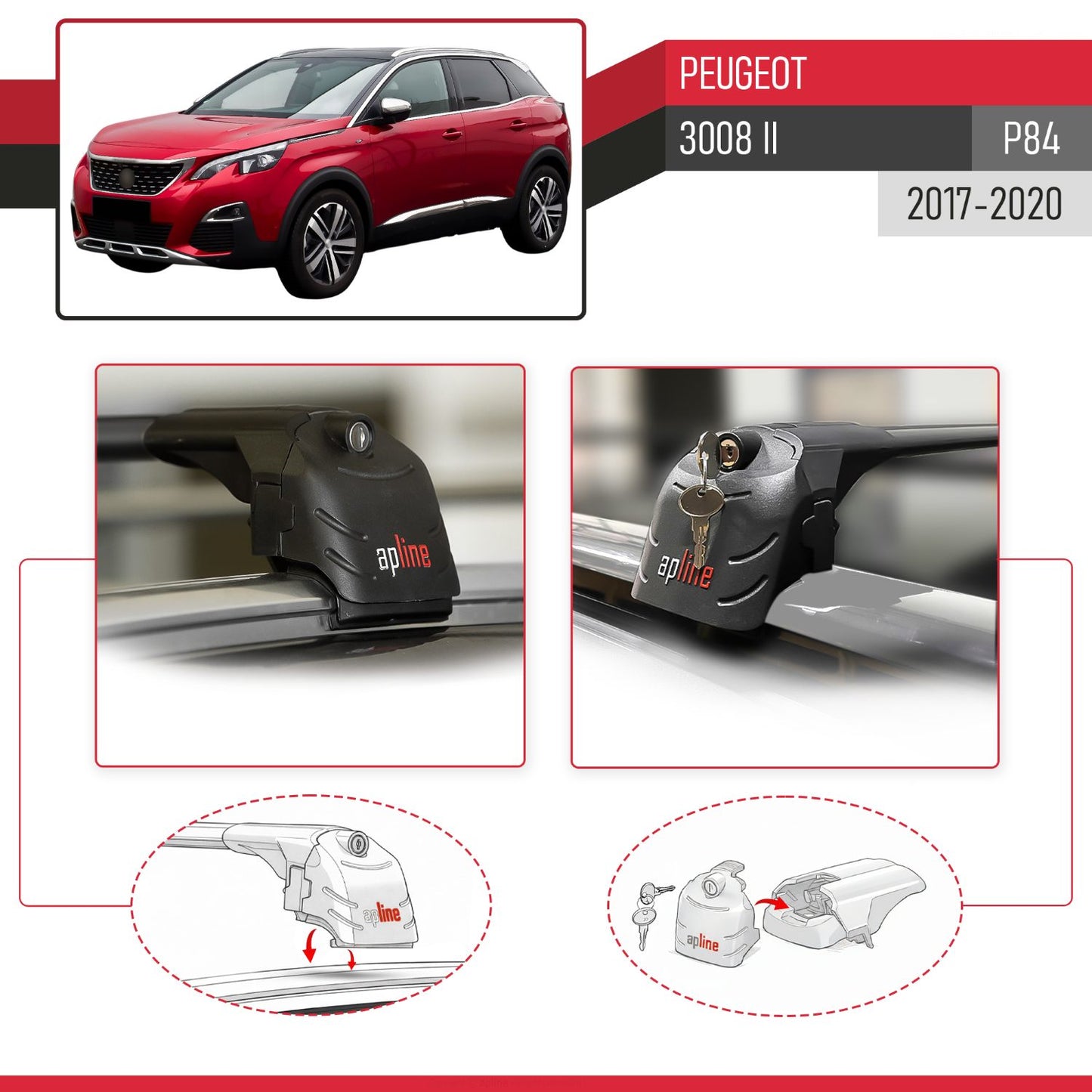 Compatible avec Peugeot 3008 II (P84) Pre-Facelift 2017-2020 ACE-2 modèle Barres de Toit Railing Porte-Bagages de Voiture Noir Aluminium Barres