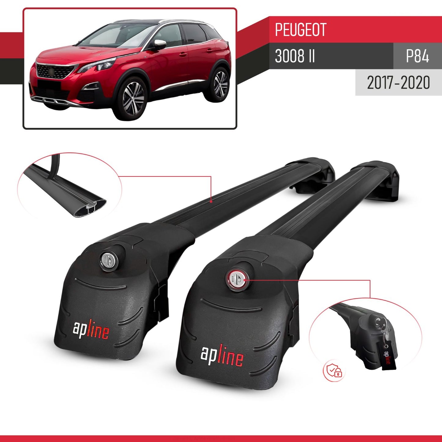 Compatible avec Peugeot 3008 II (P84) Pre-Facelift 2017-2020 ACE-2 modèle Barres de Toit Railing Porte-Bagages de Voiture Noir Aluminium Barres