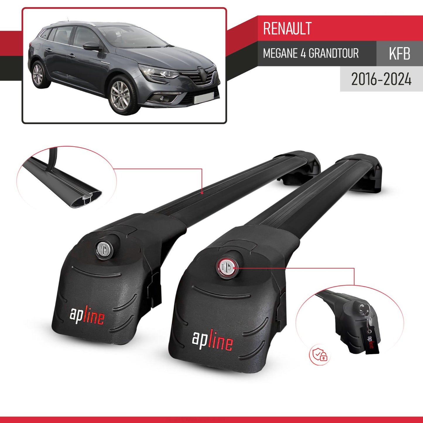 Compatible avec Renault Megane 4 (KFB) Grandtour 2016-2024 ACE-2 modèle Barres de Toit Railing Porte-Bagages de Voiture Noir Aluminium Barres