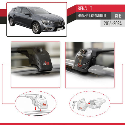 Compatible avec Renault Megane 4 (KFB) Grandtour 2016-2024 ACE-2 modèle Barres de Toit Railing Porte-Bagages de Voiture Noir Aluminium Barres