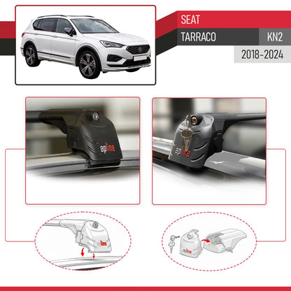 Compatible avec Seat Tarraco (KN2) 2018-2024 ACE-2 modèle Barres de Toit Railing Porte-Bagages de Voiture Noir Aluminium Barres