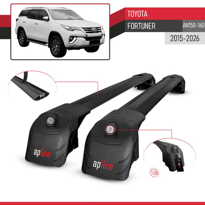 Compatible avec Toyota Fortuner (AN150 AN160) 2015-2026 ACE-2 modèle Barres de Toit Railing Porte-Bagages de Voiture Noir Aluminium Barres