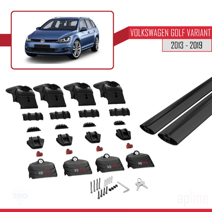 Compatible avec Volkswagen Golf 7 (5G) Variant 2013-2019 ACE-2 Barres de Toit Railing Porte-Bagages de Voiture Noir Aluminium 2 Barres