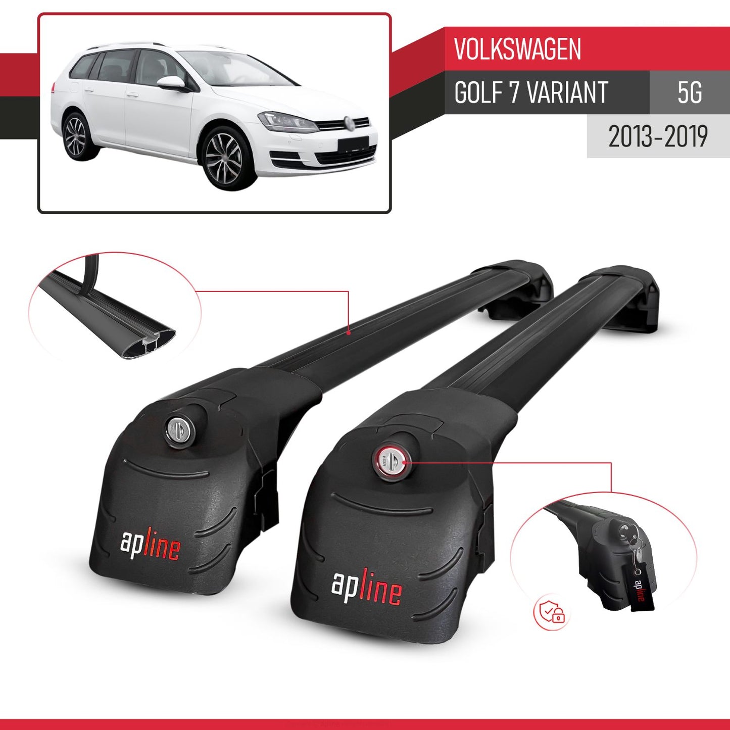Compatible avec Volkswagen Golf 7 (5G) Variant 2013-2019 ACE-2 modèle Barres de Toit Railing Porte-Bagages de Voiture Noir Aluminium Barres