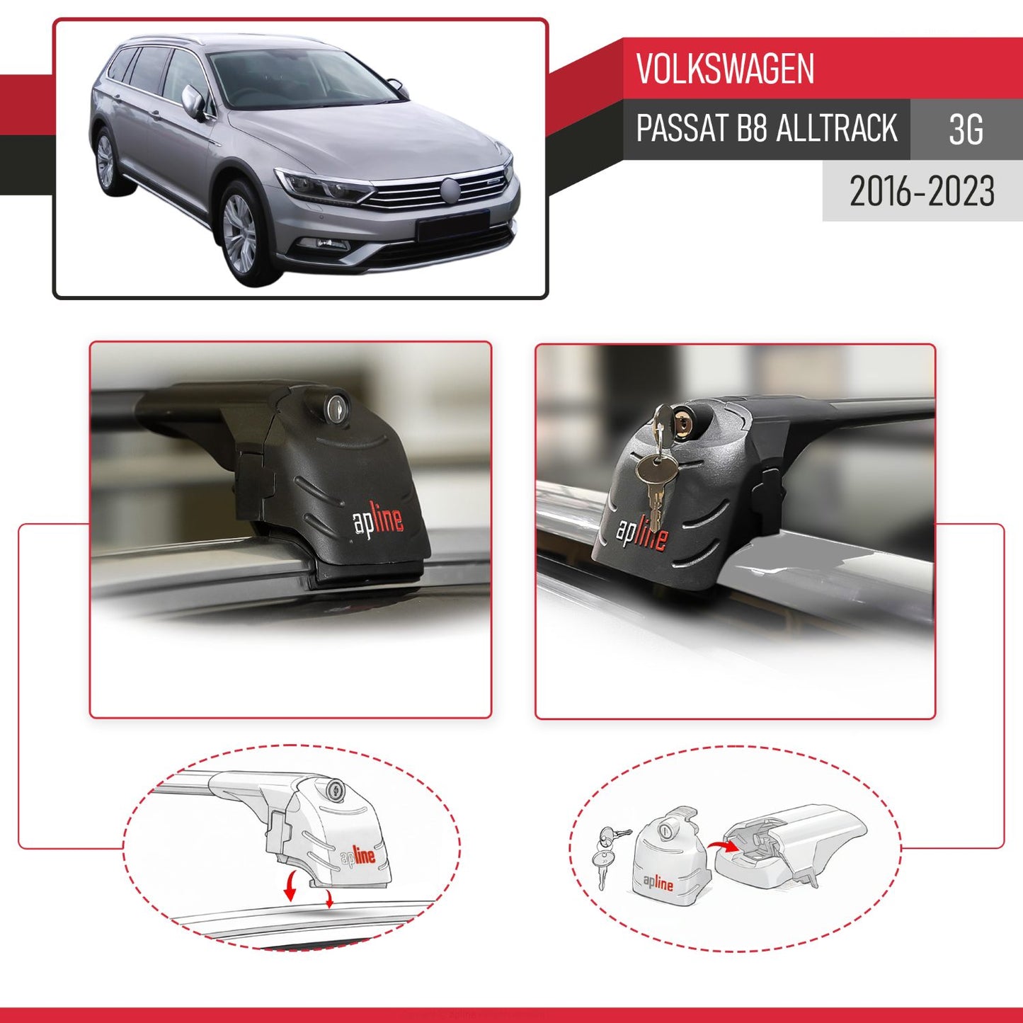 Compatible avec Volkswagen Passat B8 (3G) Alltrack 2016-2023 ACE-2 modèle Barres de Toit Railing Porte-Bagages de Voiture Noir Aluminium Barres