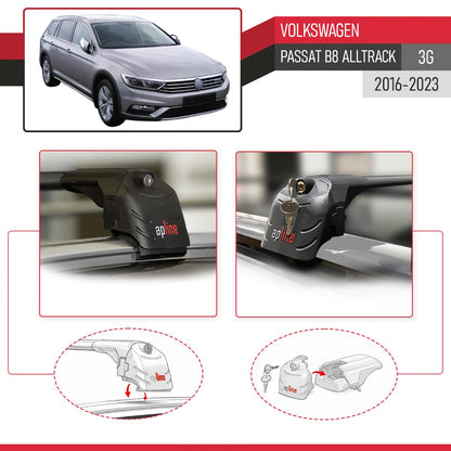 Compatible avec Volkswagen Passat B8 (3G) Alltrack 2016-2023 ACE-2 modèle Barres de Toit Railing Porte-Bagages de Voiture Noir Aluminium Barres