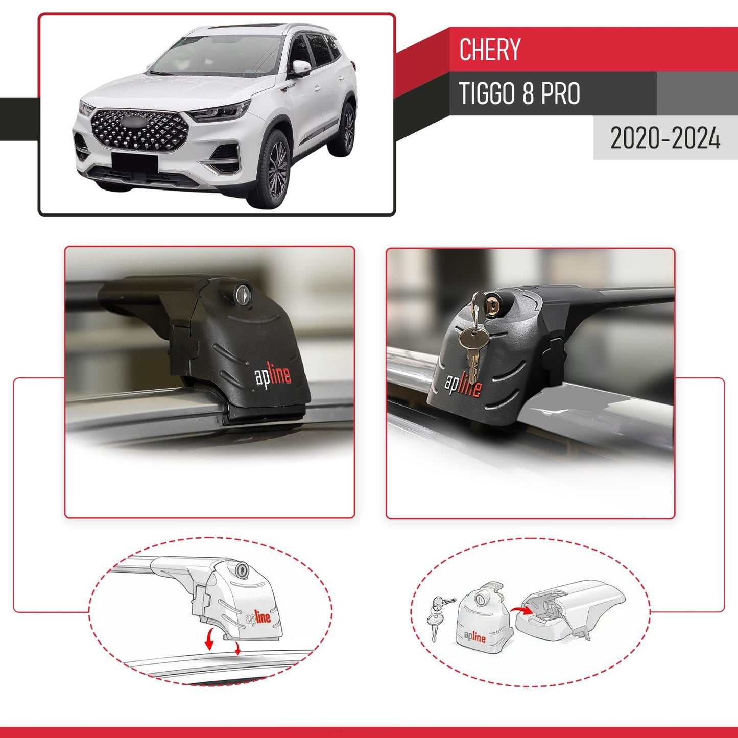 Compatible with Chery Tiggo 8 Pro 2020-2023 ACE-2 Car Roof Rack Cross Bar Black Aluminium 2 Bars