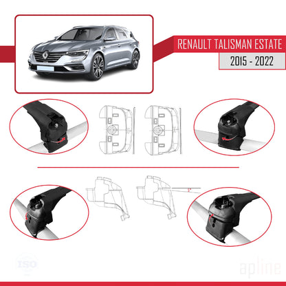 Compatible avec Renault Talisman Break 2015-2022 ACE-2 Barres de Toit Railing Porte-Bagages de Voiture Noir Aluminium 2 Barres