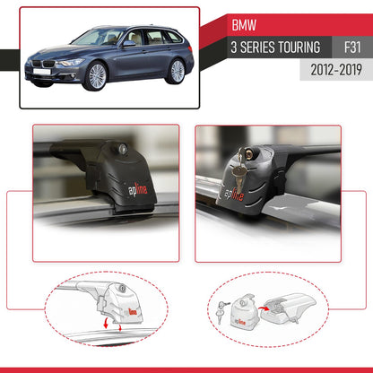 Compatible with BMW 3 Series (F31) Touring 2012-2019 ACE-2 Car Roof Rack Cross Bar Black Aluminium 2 Bars