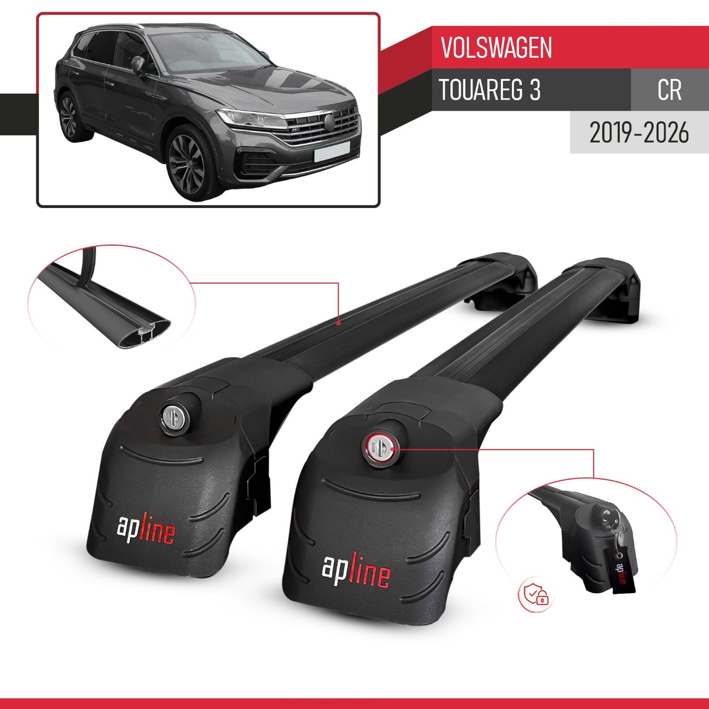 Compatible avec Volkswagen Touareg 3 (CR) 2019-2026 ACE-2 modèle Barres de Toit Railing Porte-Bagages de Voiture Noir Aluminium Barres
